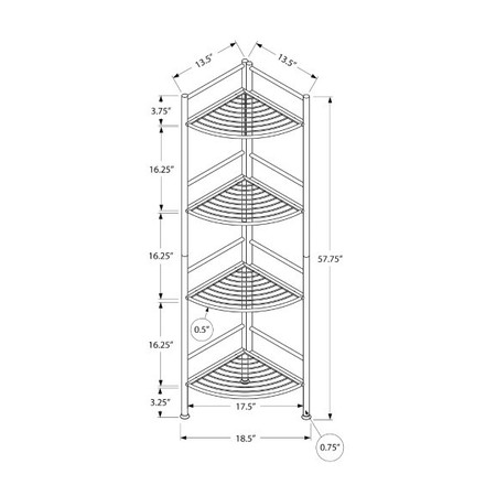 Monarch Specialties Bookshelf, Bookcase, Etagere, Corner, 3 Tier, 58"H, Office, Bedroom, Metal, White, Contemporary I 3626